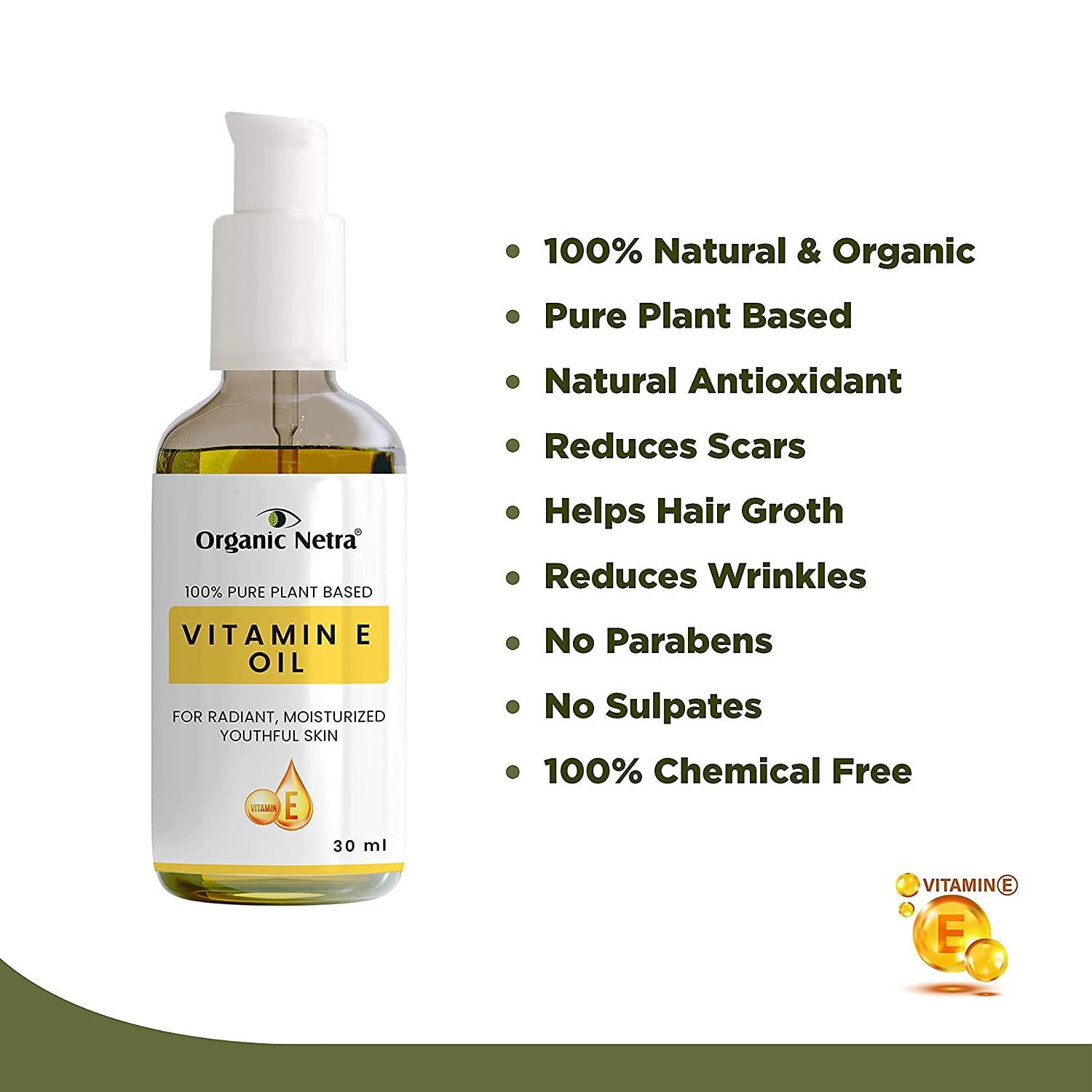 Organic Netra Pure Vitamin E Oil - 30 ml Organicnetra Organic Netra Pure Vitamin E Oil - 30 ml Organicnetra